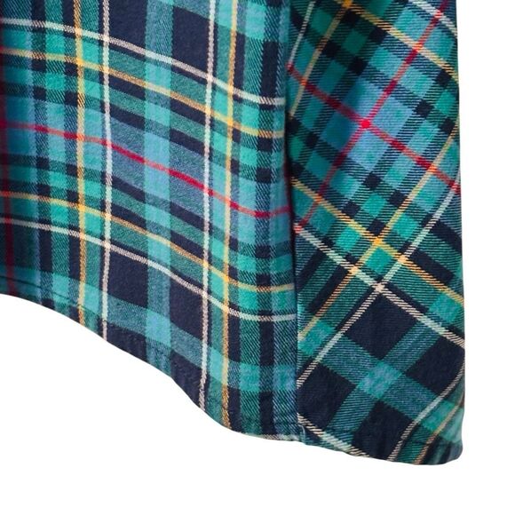 D & co. L aqua blue multi Plaid side tail gusset button front collar shirt - Picture 6 of 11